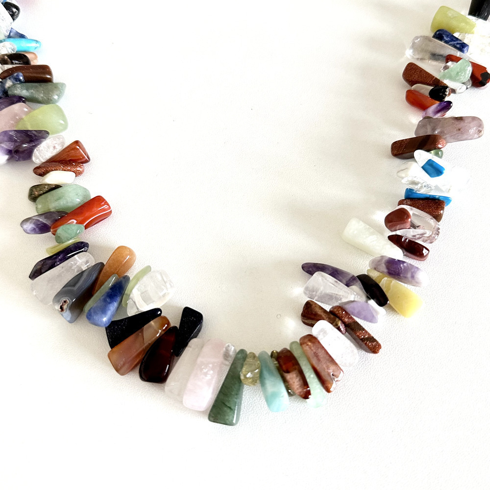 Vintage 925 Sterling Silver Multi Gemstone Nugget Chunky Statement Necklace 36" - Picture 9 of 14